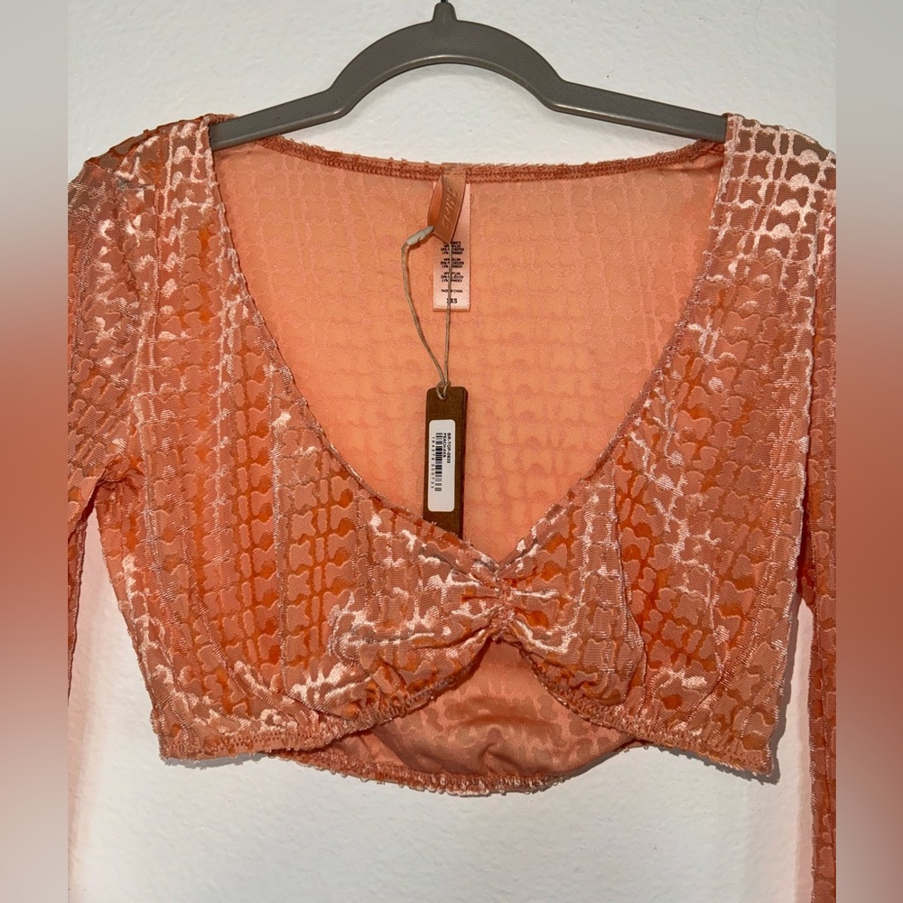 SKIMS long sleeve mesh logo crop top size XXS